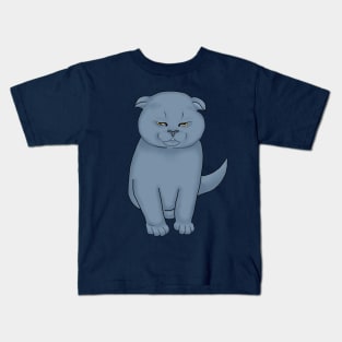 Angry cat with yellow eyes. Scottish fold kitten Kids T-Shirt